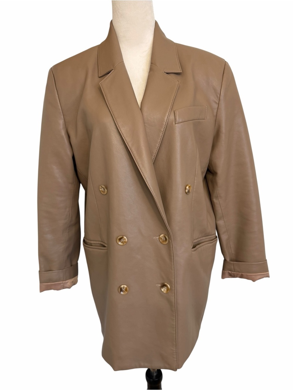 Pistola Roman oversized double-breasted faux leather blazer in taupe - Picture 3 of 8